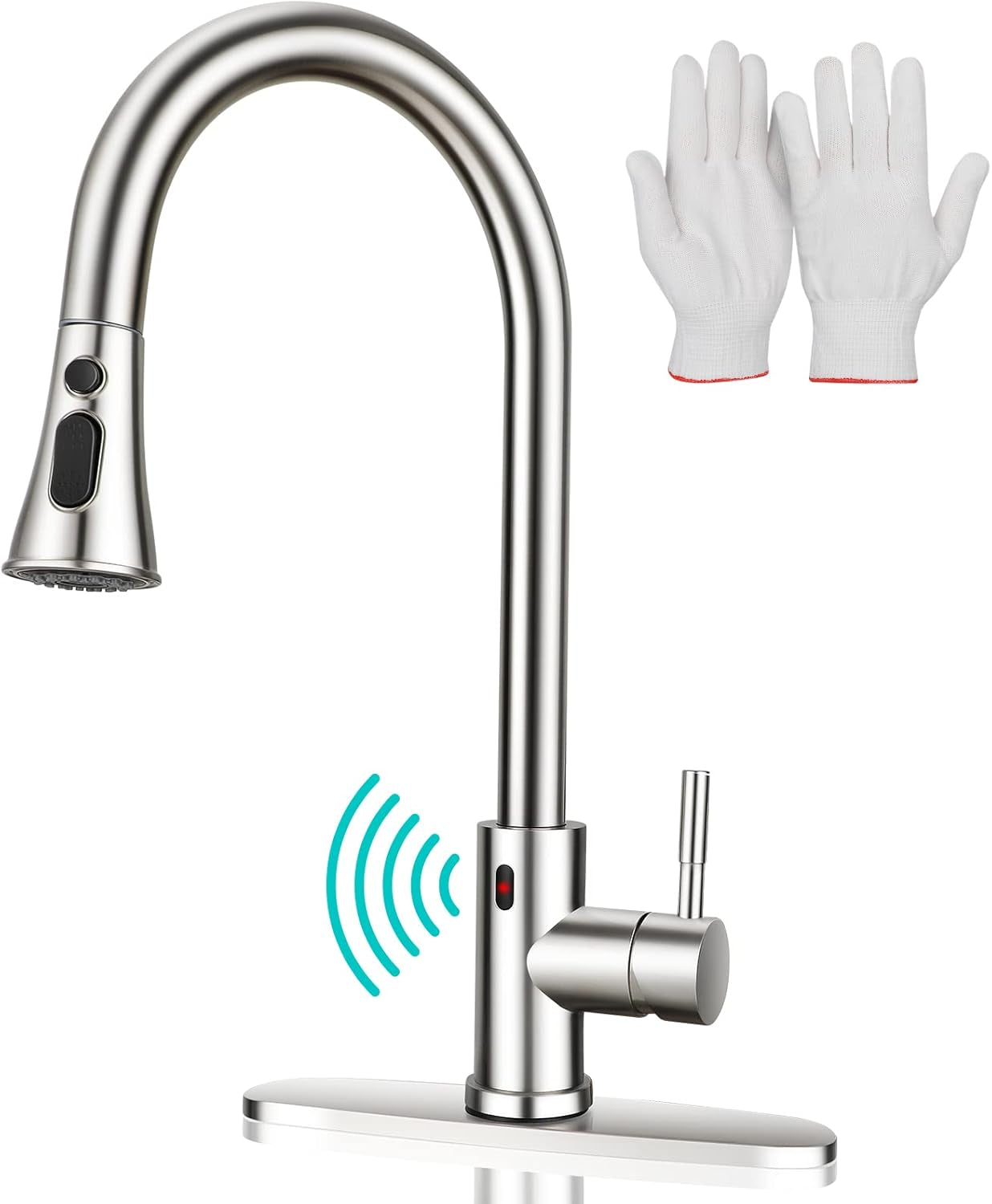 Touchless Kitchen Faucet with Pull down Sprayer Bar/Laundry/Rv Kitchen Faucets-Brushed Nickel Stainless Steel Kitchen Sink Faucet with Deck Plate-Easy Installation with Included Working Gloves