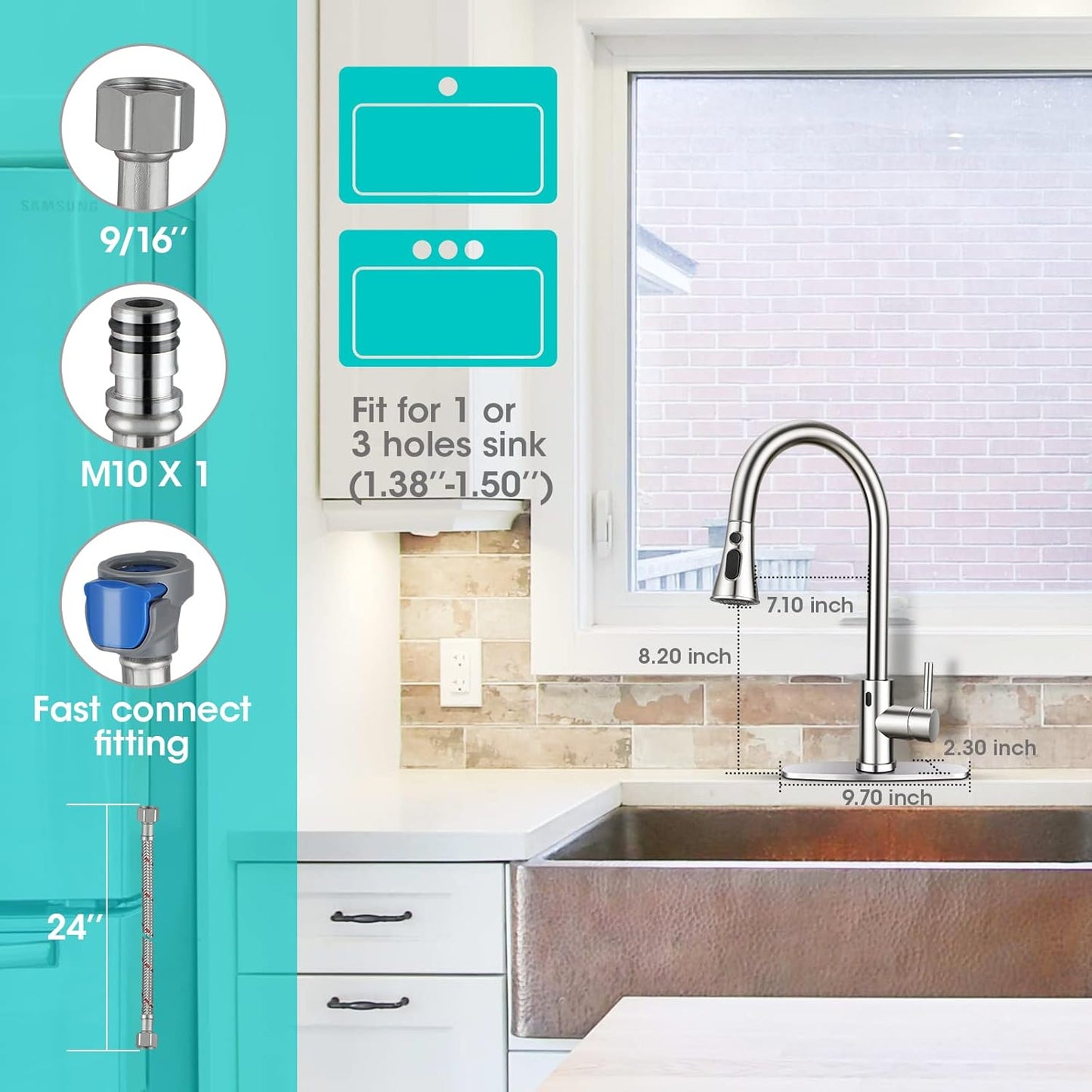 Touchless Kitchen Faucet with Pull down Sprayer Bar/Laundry/Rv Kitchen Faucets-Brushed Nickel Stainless Steel Kitchen Sink Faucet with Deck Plate-Easy Installation with Included Working Gloves