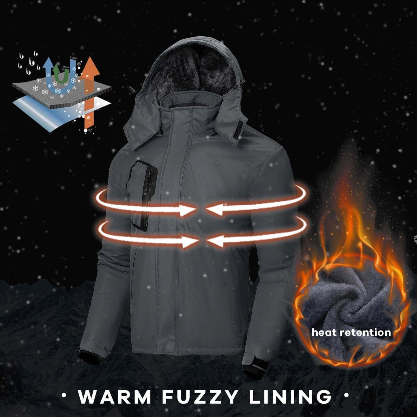 Men'S Waterproof Ski Jacket Warm Winter Snow Coat Mountain Windbreaker