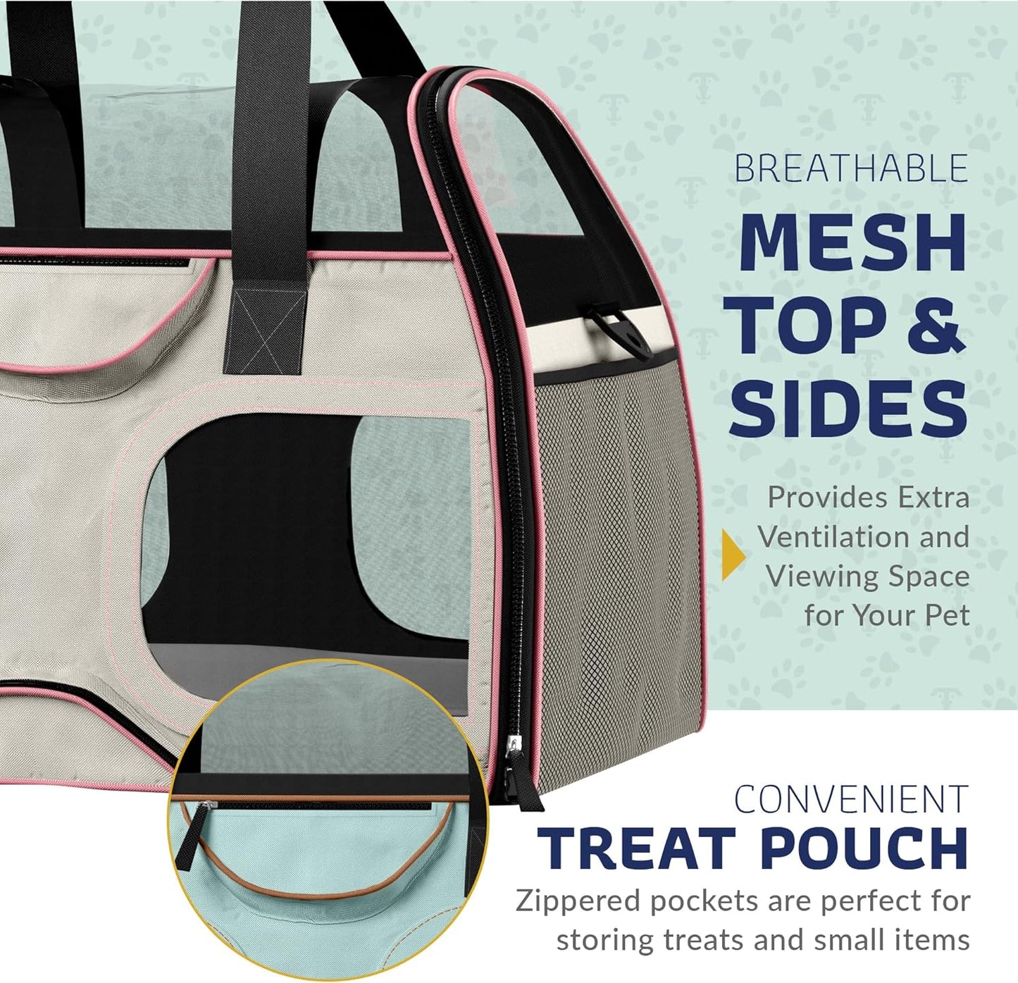 Pet Carrier - Airline Compliant Dog Carrier - TSA Approved Pet Carrier for Small Dogs and Cats - Soft FAA Travel Airplane Dog Carrier Luggage (Gray/Pink-6 Wheels)