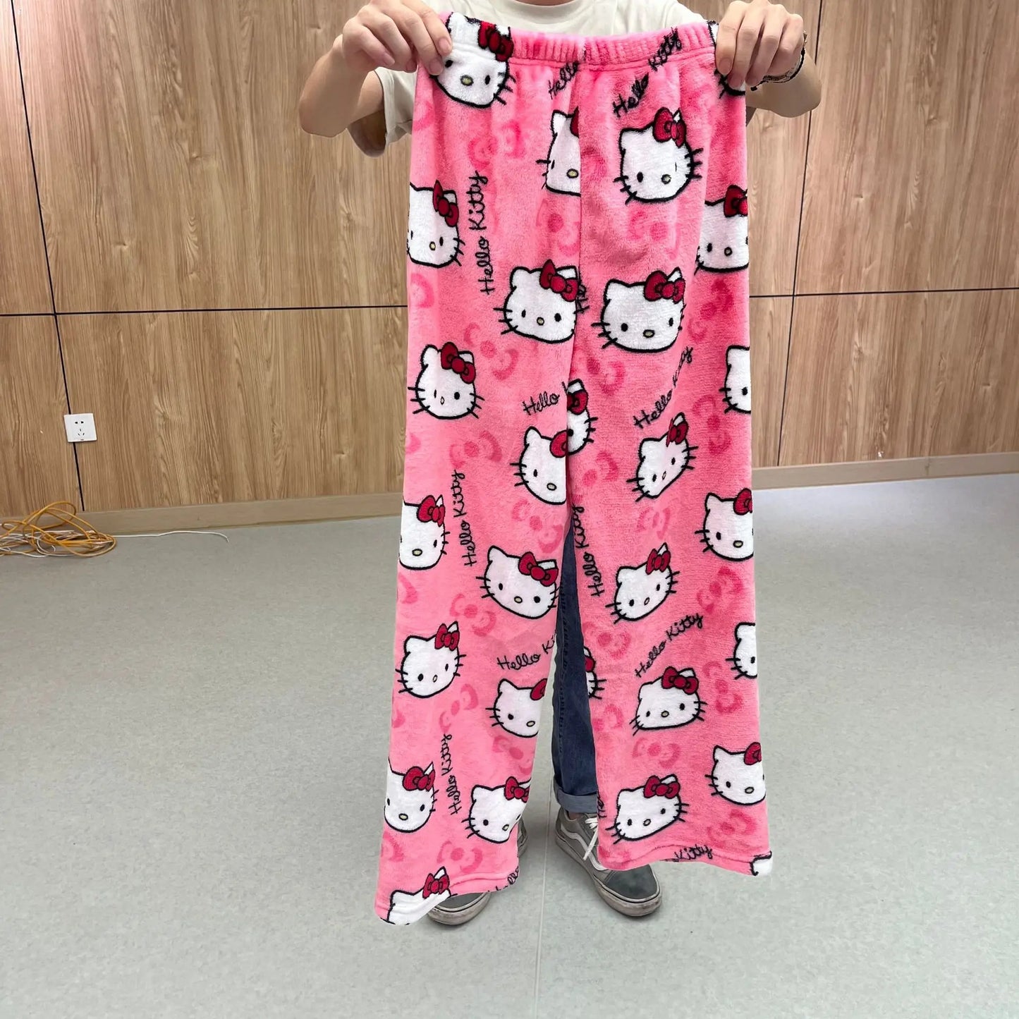 2024 Hello Kitty Pajamas Halloween Flannel Fashion Trouserswomen Kawaii Woolen Anime Cartoon Casual Home Pants Autumn