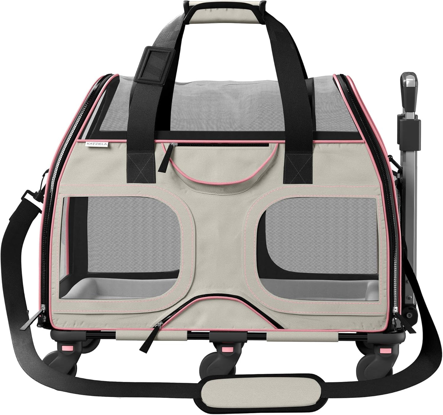Pet Carrier - Airline Compliant Dog Carrier - TSA Approved Pet Carrier for Small Dogs and Cats - Soft FAA Travel Airplane Dog Carrier Luggage (Gray/Pink-6 Wheels)