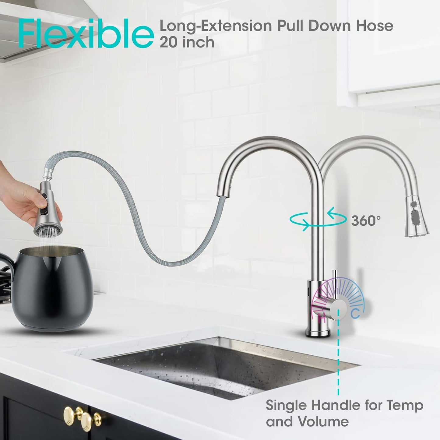 Touchless Kitchen Faucet with Pull down Sprayer Bar/Laundry/Rv Kitchen Faucets-Brushed Nickel Stainless Steel Kitchen Sink Faucet with Deck Plate-Easy Installation with Included Working Gloves