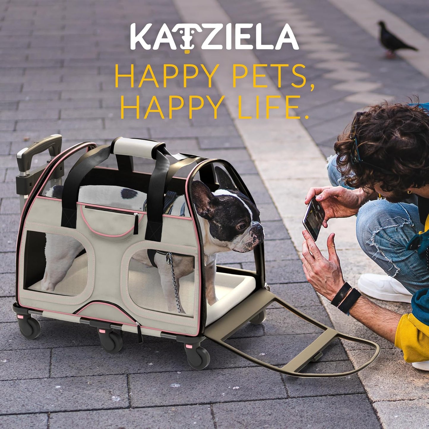 Pet Carrier - Airline Compliant Dog Carrier - TSA Approved Pet Carrier for Small Dogs and Cats - Soft FAA Travel Airplane Dog Carrier Luggage (Gray/Pink-6 Wheels)