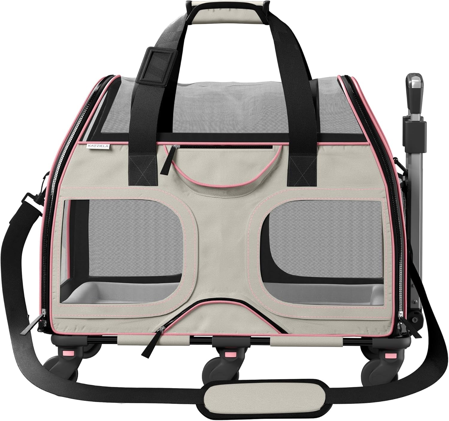 Pet Carrier - Airline Compliant Dog Carrier - TSA Approved Pet Carrier for Small Dogs and Cats - Soft FAA Travel Airplane Dog Carrier Luggage (Gray/Pink-6 Wheels)